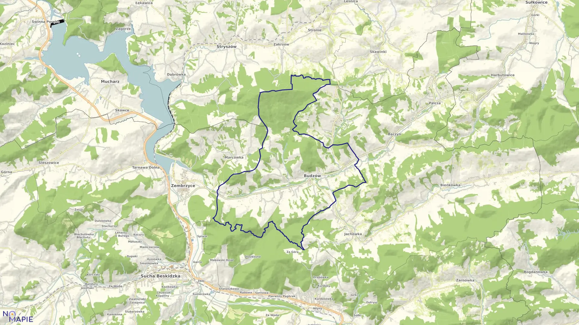 Mapa obrębu Budzów w gminie Budzów